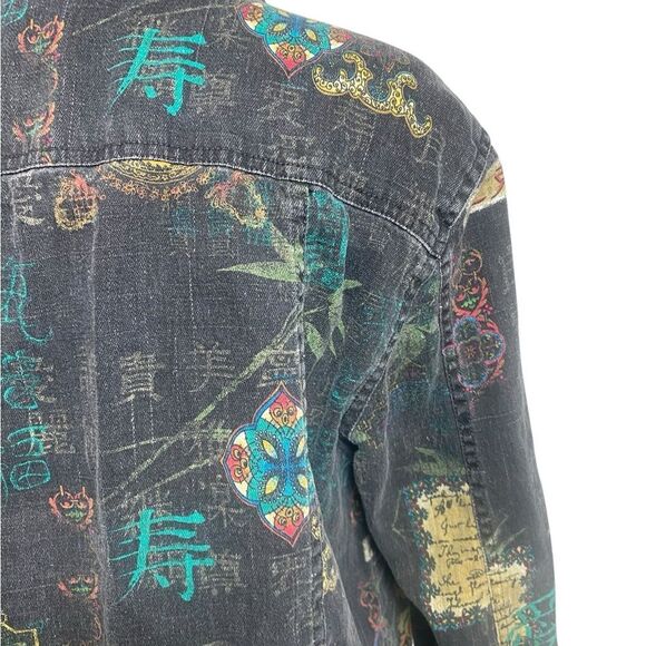Chico's Blue Jean Jacket with Multicolor Patches - Picture 5 of 9